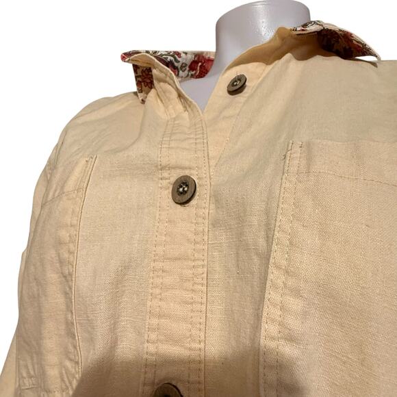 VTG Anne Marie Linen Blend Button Up Shirt Pale Yellow Fall Floral Print SM USA - Picture 7 of 9